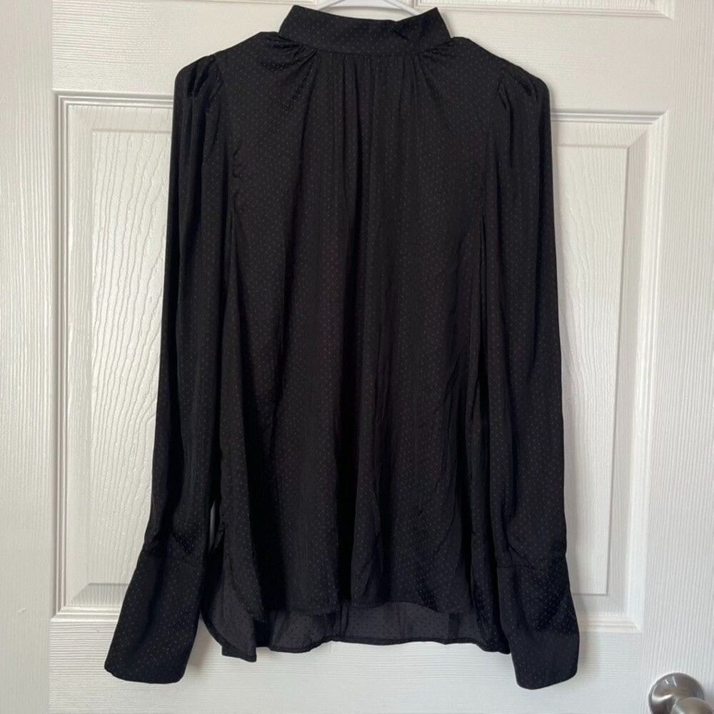 H&M Womens Size 6 Black Swiss Dot High Neck Blouse Puff Sleeve Sheer NWT